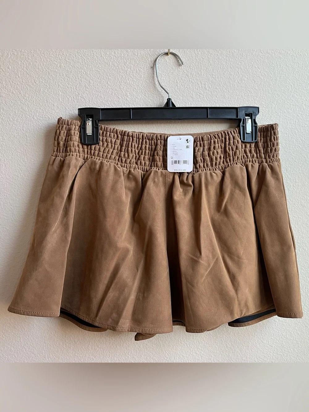 Free People Paradise Found Faux Suede Mini Skort in Camel NWT